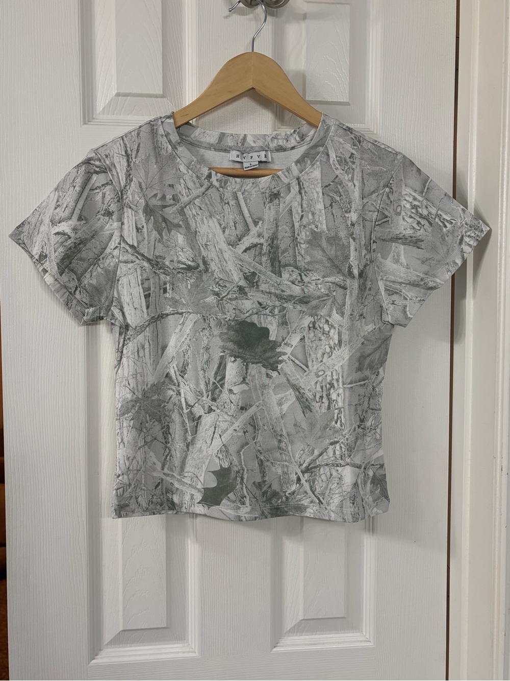 HYFVE Gray Camouflage Print Crop Tee